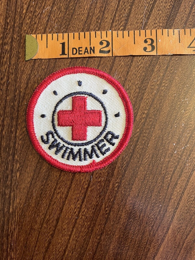 Vintage Red Cross Swimmer Embroidered Patch