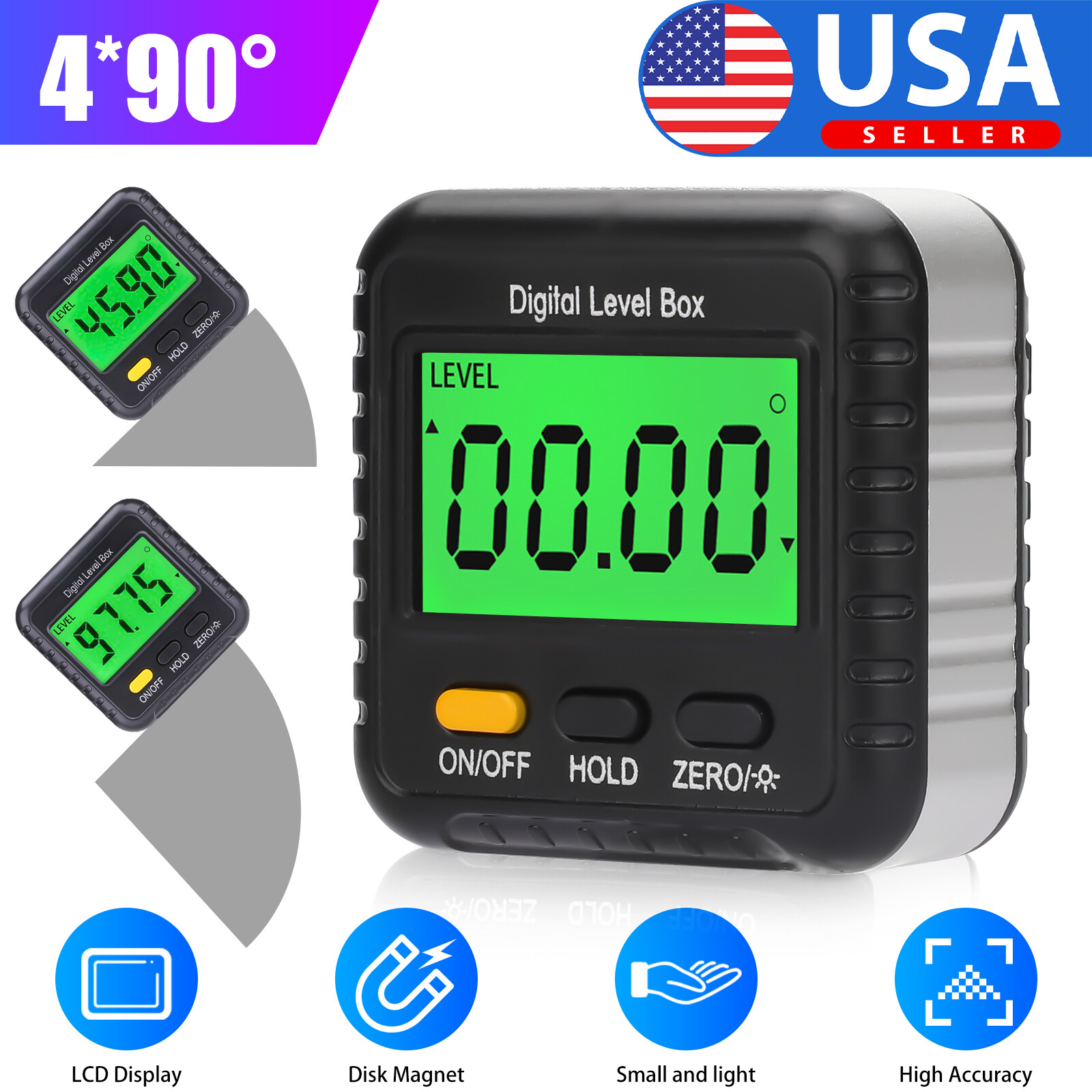 4*90 Magnetic Digital Inclinometer Level Box Gauge Angle Meter Finder Protractor