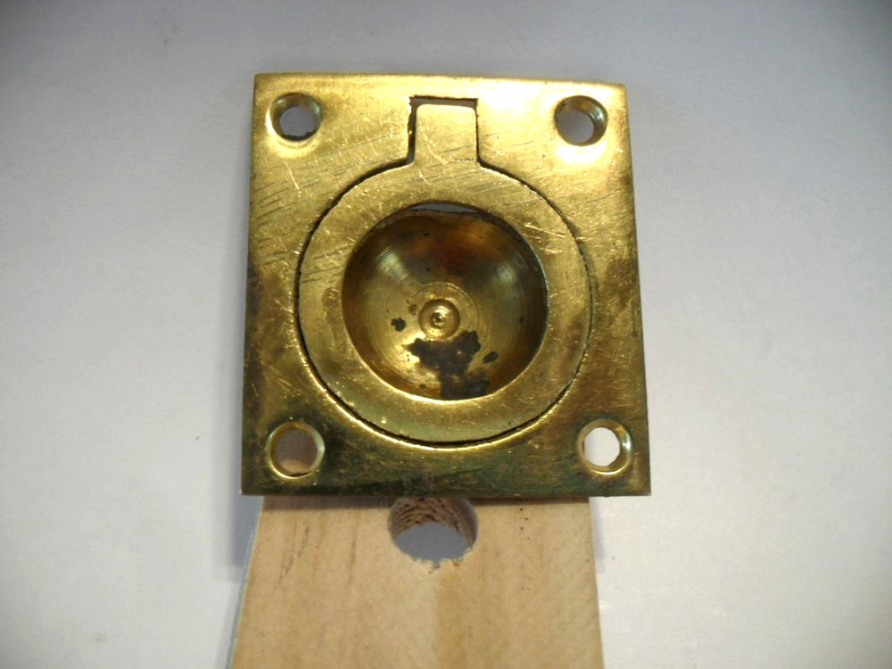 Vintage Solid Brass Flush Mount Ring Pull 1.5 x 1.5/8"