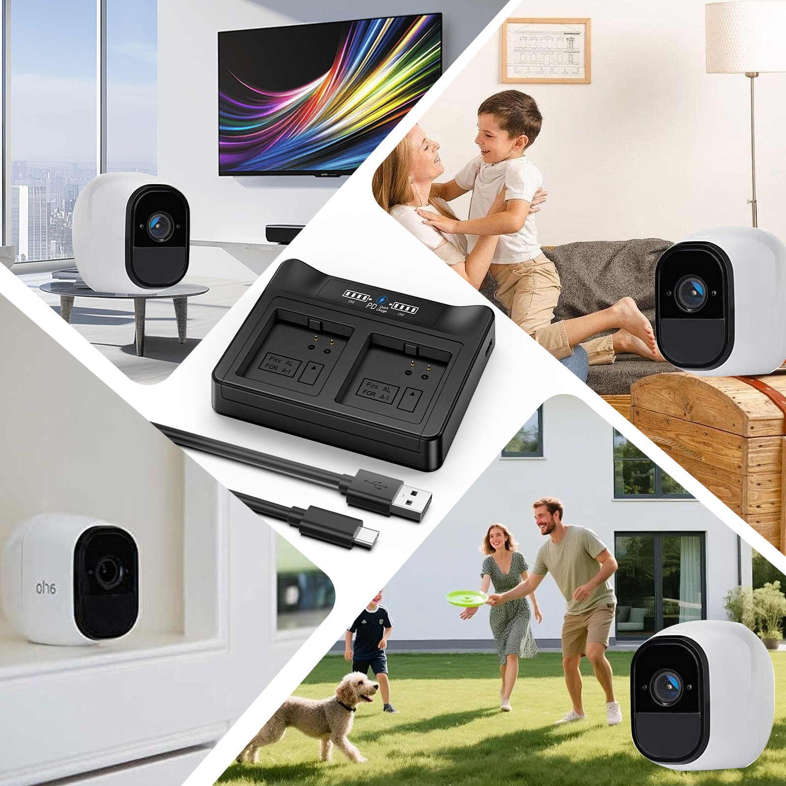 PD Fast Charging LCD Dual Battery Charger Station for Arlo Pro,Arlo Pro 2 Camera