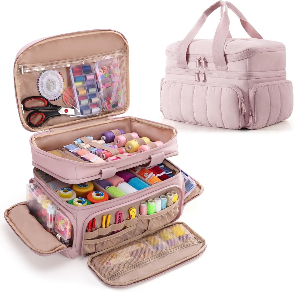 with Multiple Pockets and Detachable Dividers, Storage Box for Threads, Needles