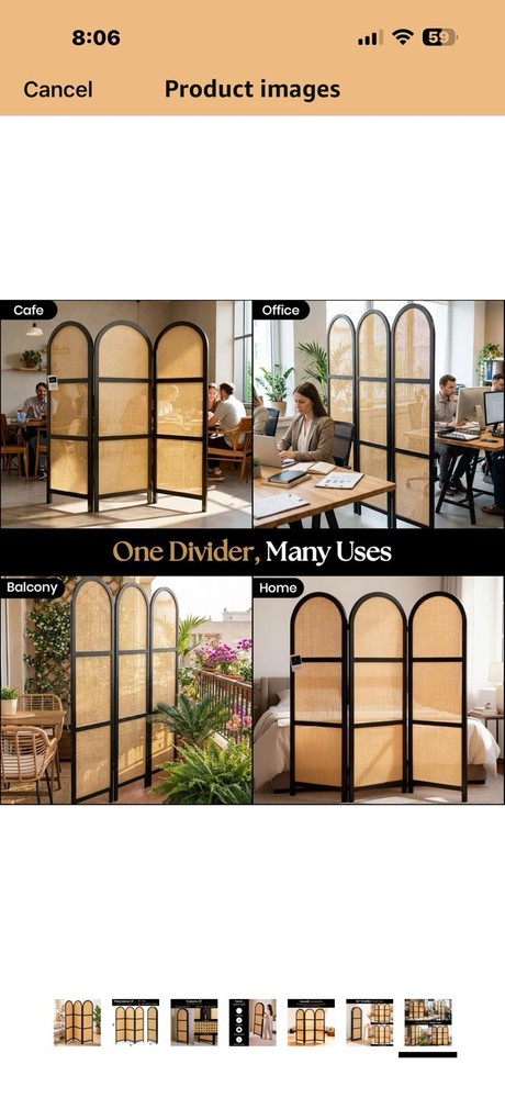ELK & ELDER 3-Panel Room Divider | Folding Privacy Screen with Arched
