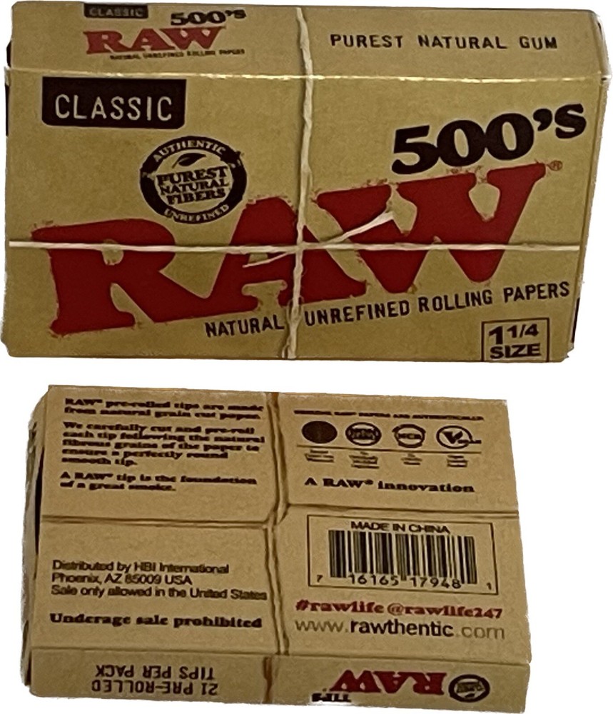 Raw Classic 500 Pack  Unrefined Rolling Papers + Pre-Rolled Tips*Free Shipping*