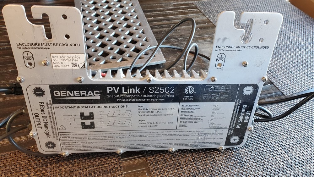 Generac PWRzone 2.5kW PV Link Substring Optimizers S2502 Used