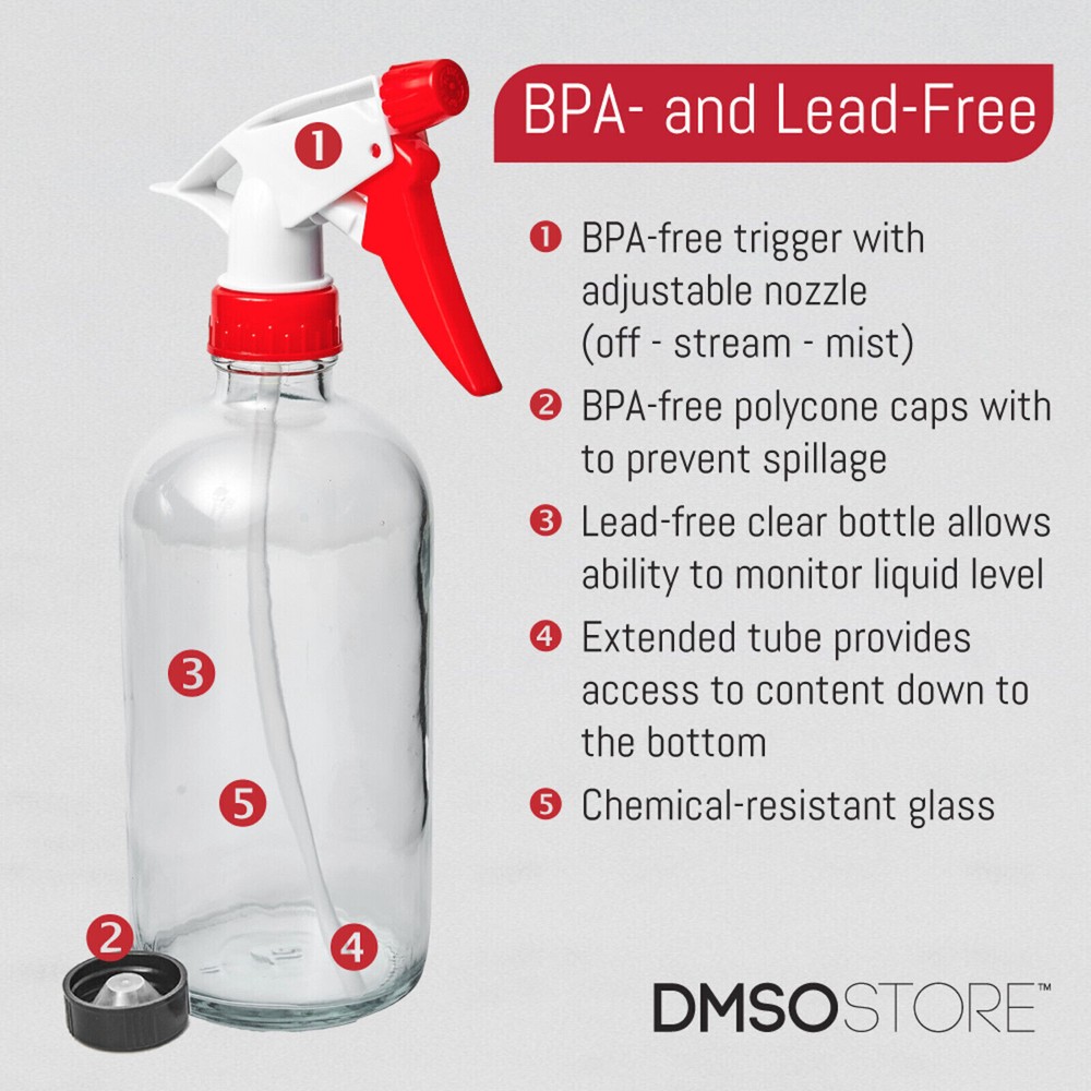 DMSOSTORE 16 oz. Glass Spray Bottles 2 Pack with Red Trigger Sprayer, Adjustable