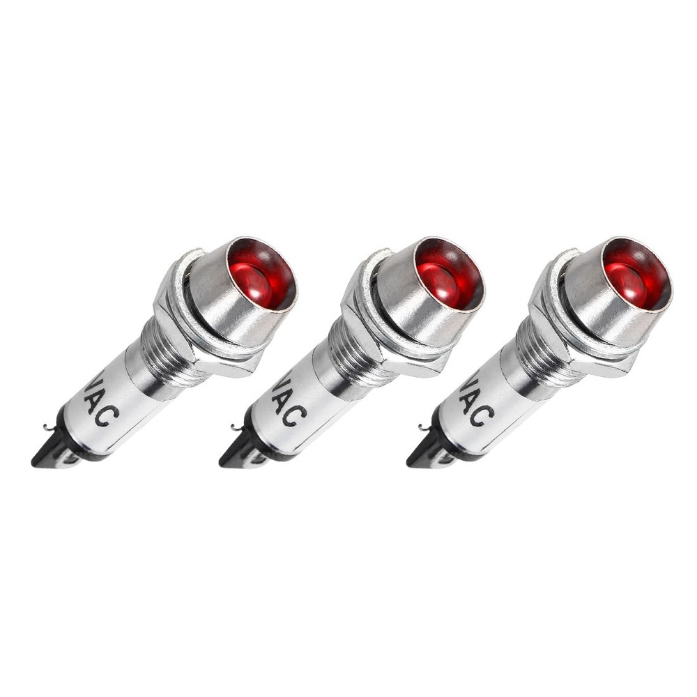 5PACK AC 110V Indicator Light Metal Shell Panel Mount 8mm 5/16" Red