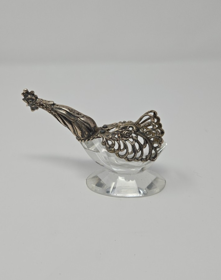 Antique German Sterling Silver 835 Crystal Fighting Rooster Salt Cellars Rare