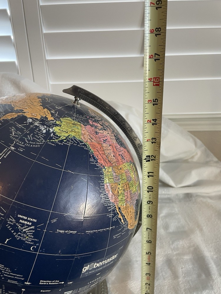 Replogle Globemaster 12” Diameter World Globe Embossed Metal Base Dark Blue