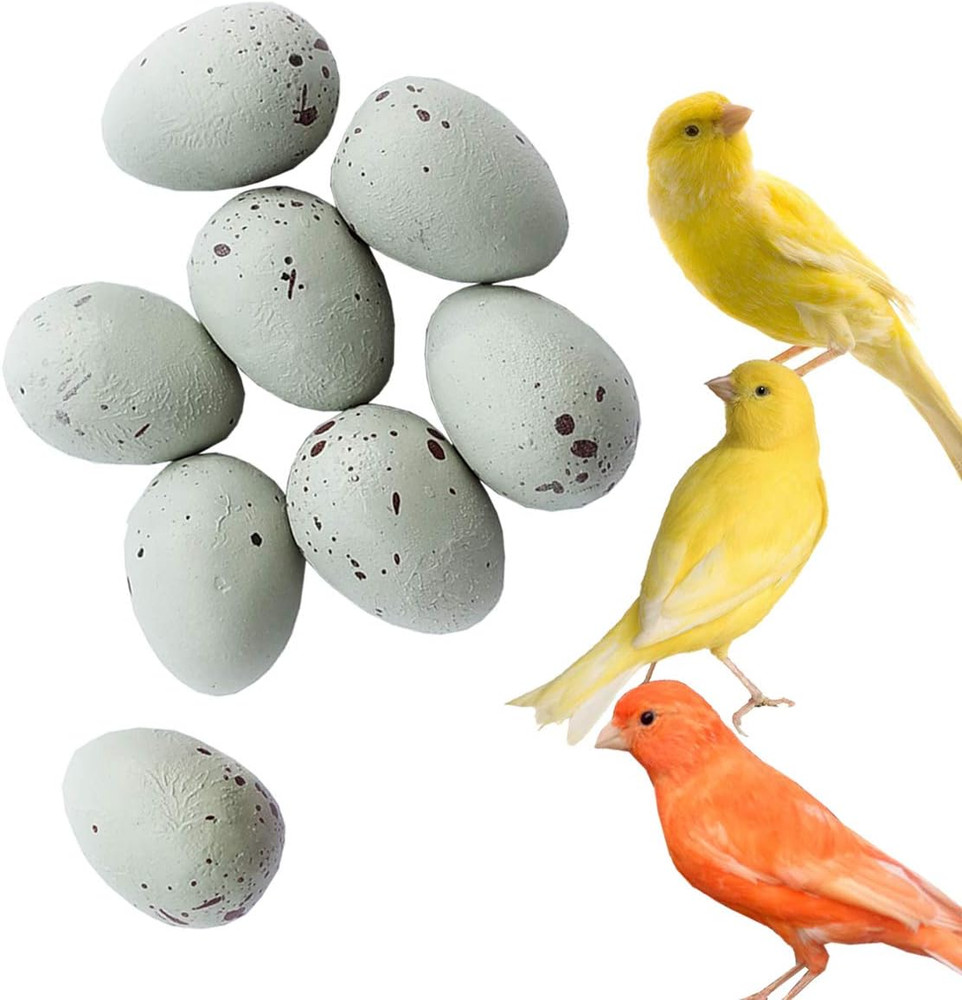 FOIBURELY 8 Pcs Solid Canary Plastic Eggs Hatching Eggs Trick the Birds to Stop