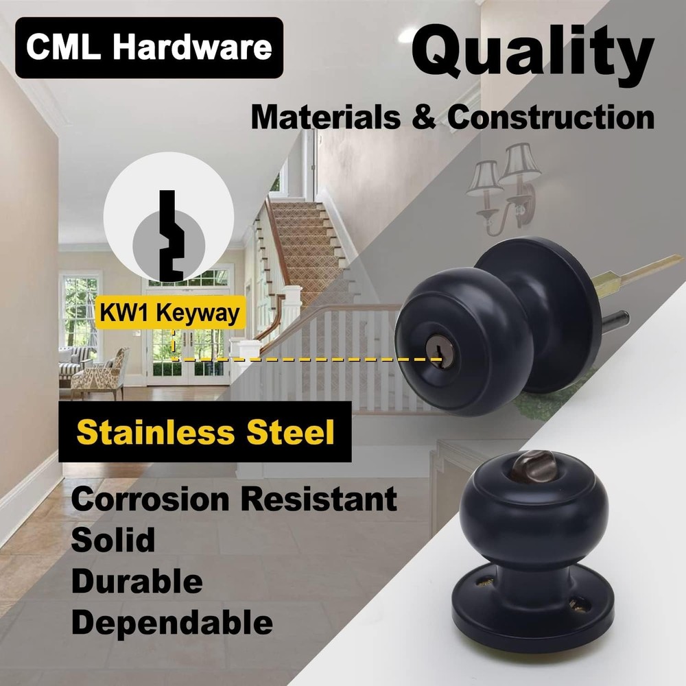 Stainless Steel Matte Black Entry Door Knob - Durable & Stylish Locking Solution