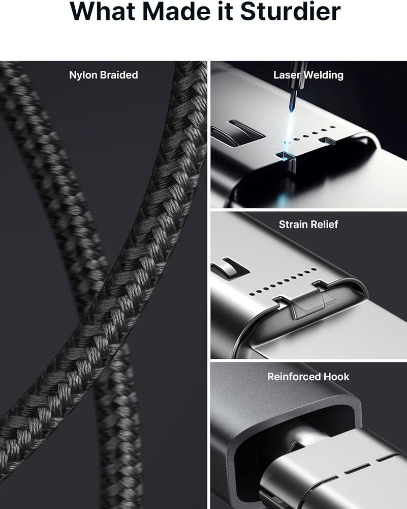 JSAUX 100W USB C to C Cable [2-Pack 10FT], Type C Fast 10ft+10ft, Grey