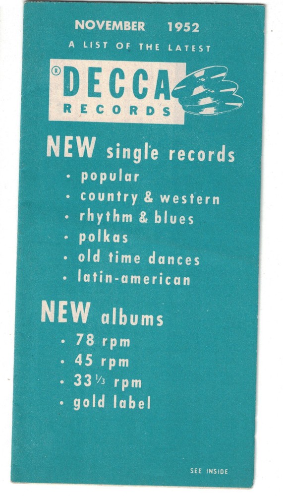 Decca Records Catalogue November 1952