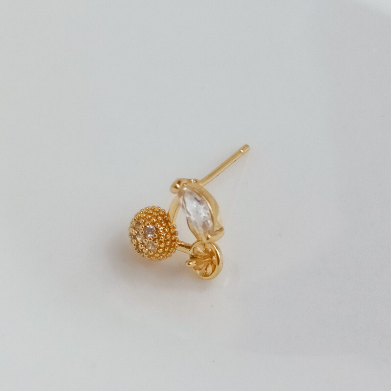 6p Cherry Earring With Pearl Mounting Cup Peg,Half Drilled Pearl Earring Setting
