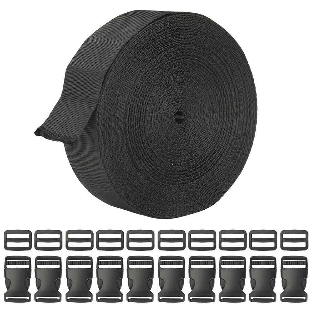 2 Inch/5cm 11 Yards Nylon Webbing Strap w/10 Set Plastic Buckles Side Release