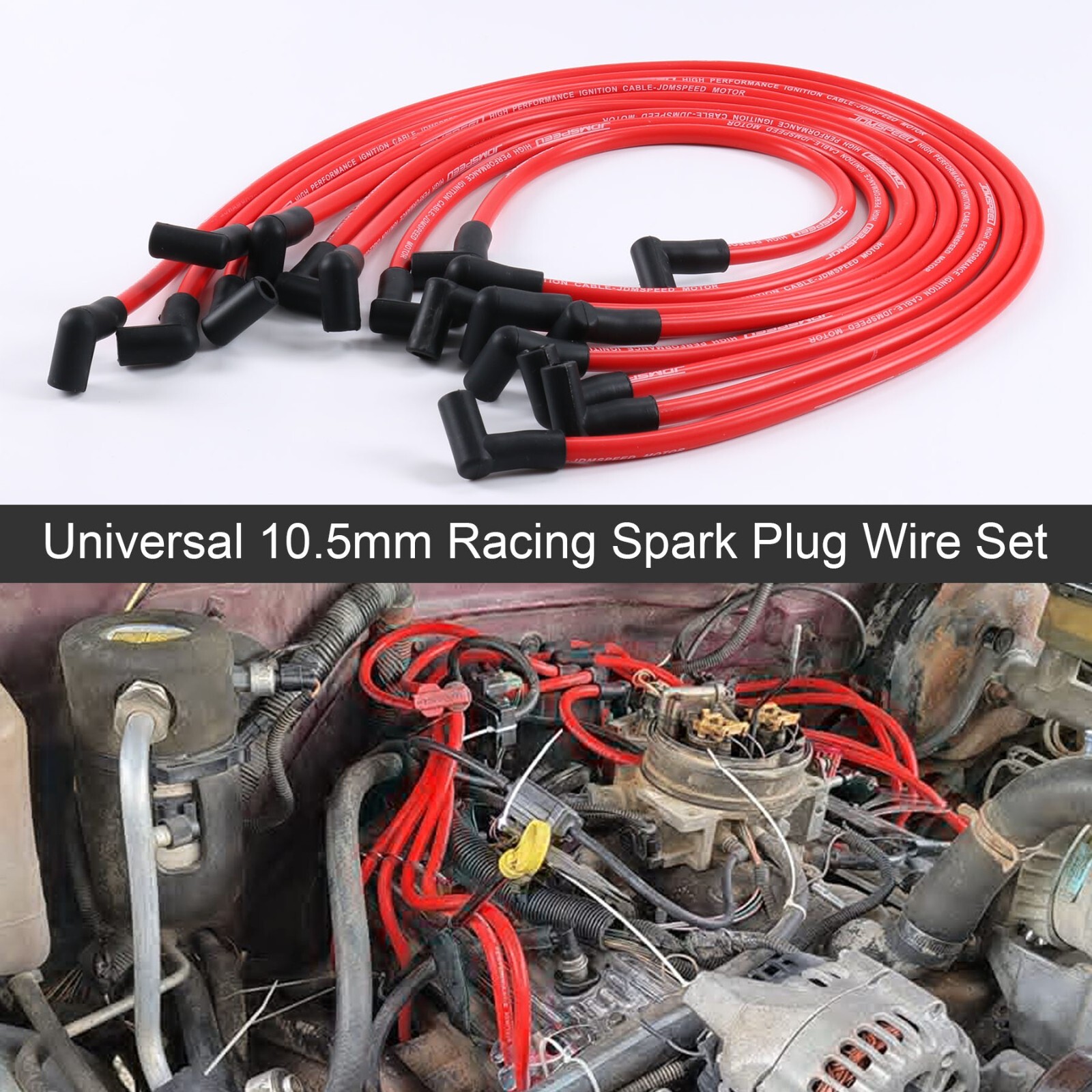 10.5MM Electronic Ignition HEI Spark Plug Wire Set Fit Chevy SBC BBC 454 383 350