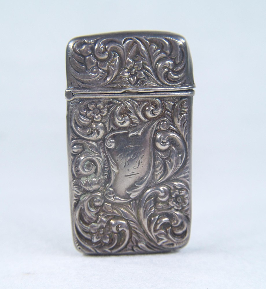 Renommee Sterling Match Safe Vesta Case Exquisite Repousse Foliate Scroll