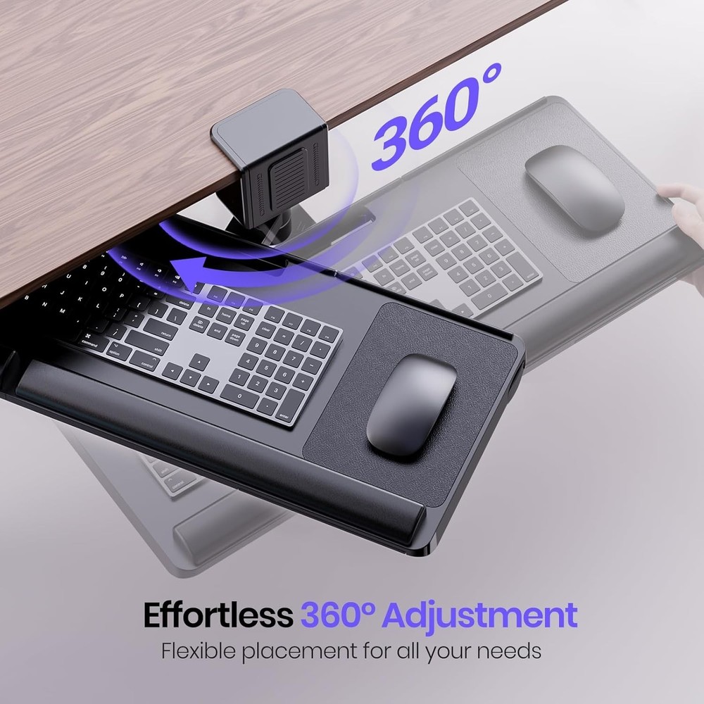 Klearlook Upgraded Adjustable Keyboard Tray Above & Under Desk 360° Rotation