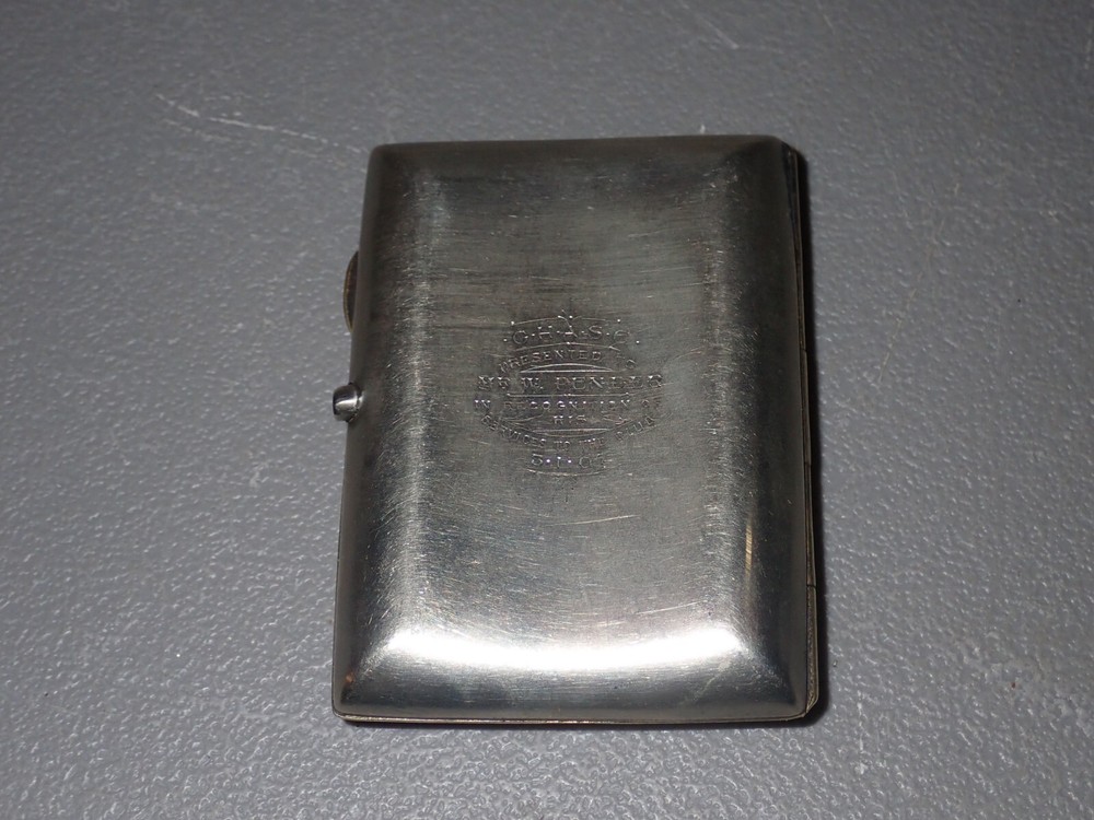 1907 Silverplated Cigarette Case, Excellent Condition, Inscribed