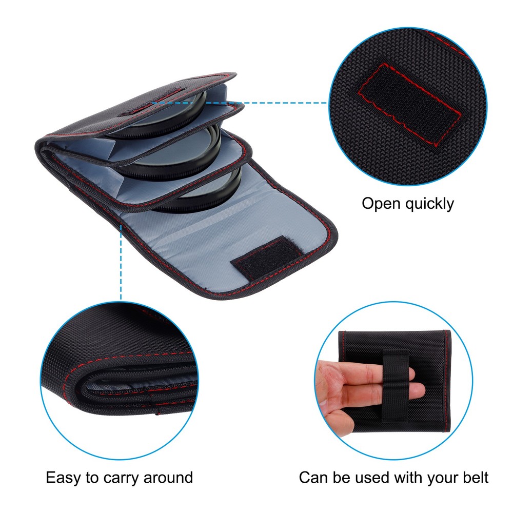 2Pcs 82mm Camera Filter Case 3 Pocket Camera Filter Case Pouch Black Red
