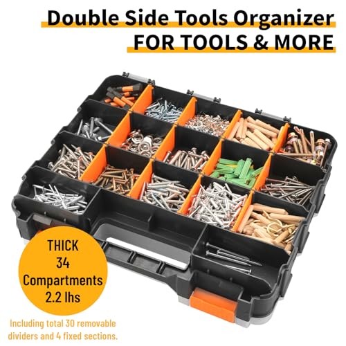 Mini Tool Box Organizer, Plastic Small Tool Box with Dividers, Double Side