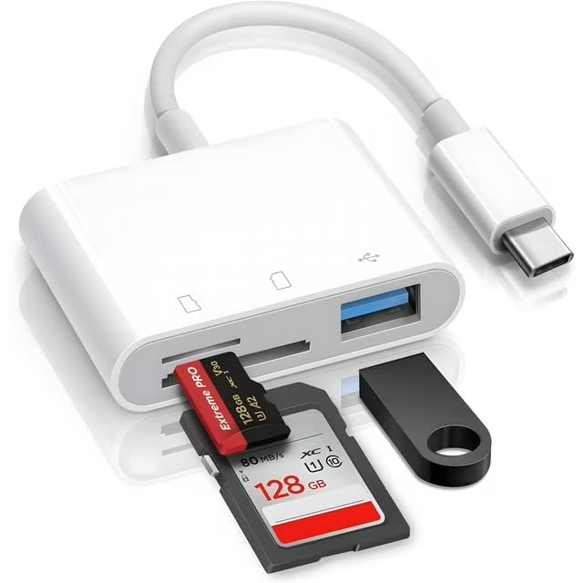 USB C SD Card Reader for iPhone 15 iPad Mac 3 in 1 USB-C Memory Trail Camera...