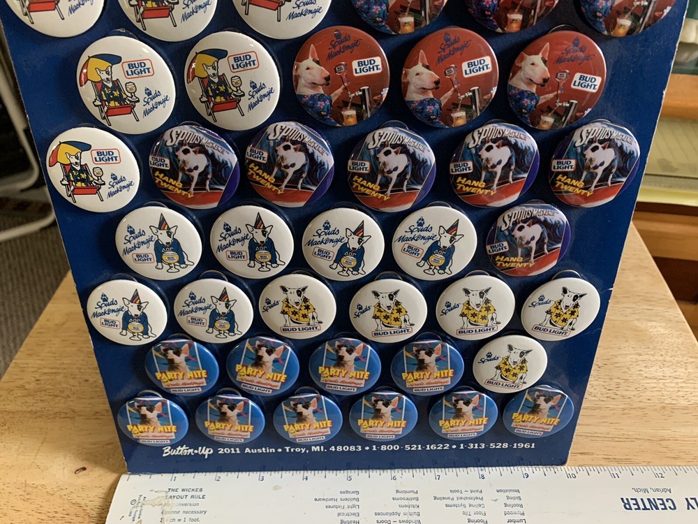 Spuds Mackenzie Full display Bud Light Dog Hat Jacket pinback Pin