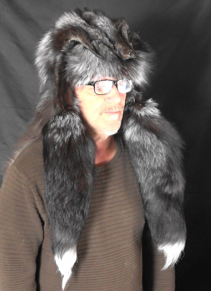 Silver fox fur mountain man hat