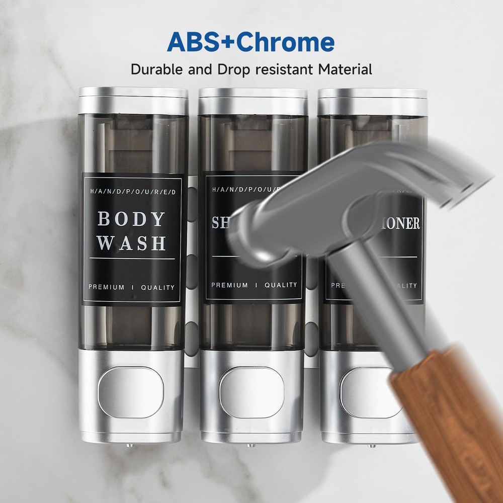 3 Chamber Wall Mounted Soap Dispenser Lockable High Capacity Durable ABS