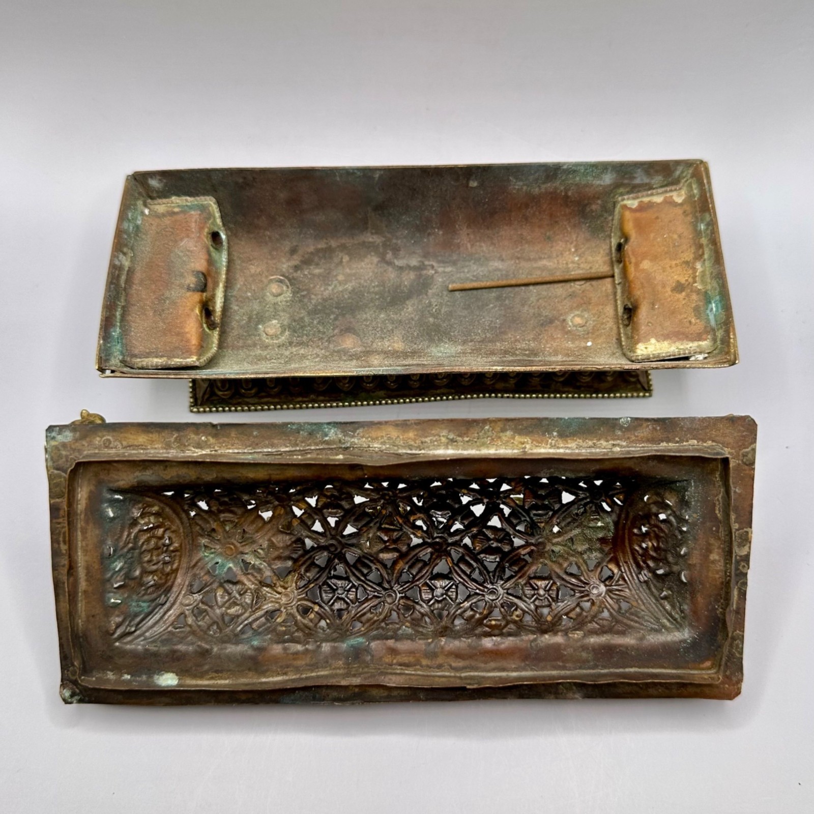 Nepal Tibetan Buddhist Incense Burner Brass & Copper Animal Finials Birds Motifs