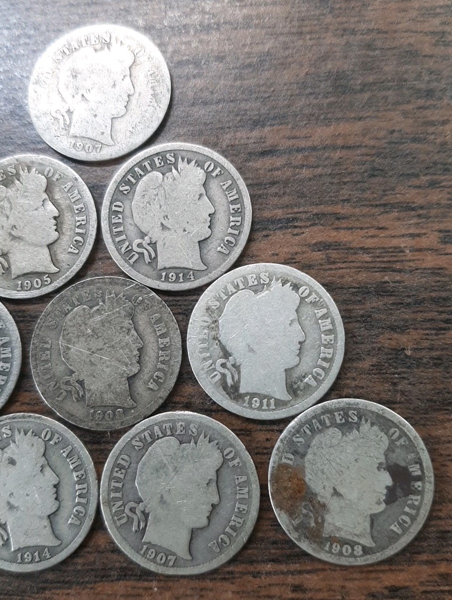 Lot Of 10 Barber Dimes - Various Dates & Mints - 90% Silver