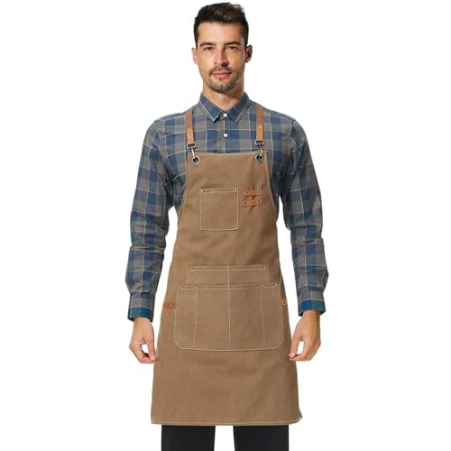 Canvas Work Apron,Cross Back Aprons for Brown