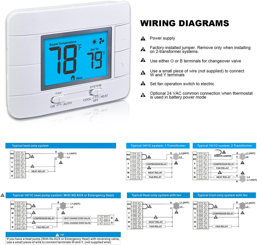 Non Programmable Thermostat for Home 1 Heat/ 1 Cool Single-Stage System, with Ro