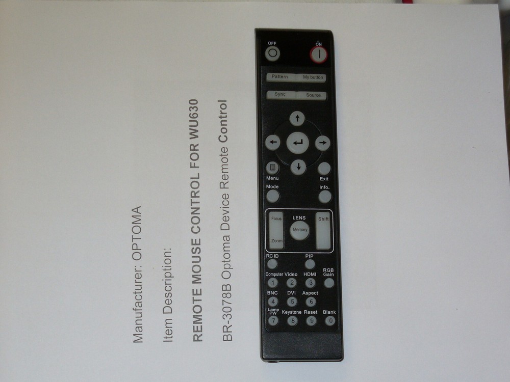 Optoma WU630 Projector = Remote Control ( BR-3078B ) unique code !! ( Read )