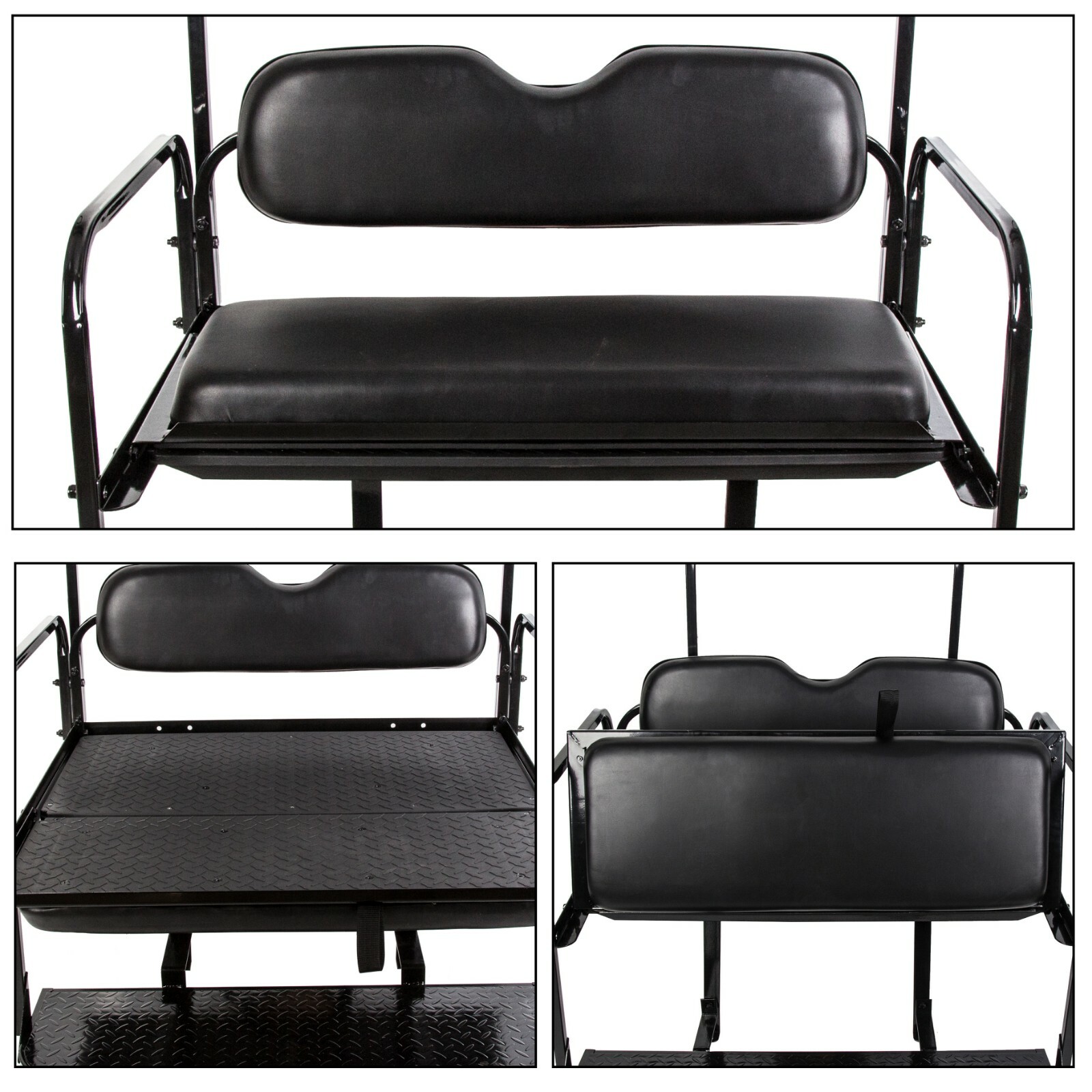 For 1995-UP EZGO TXT Golf Cart Flip Rear Seat Kit W/Roof Support Safety Grab Bar