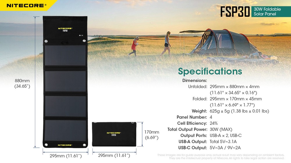 ~NEW~ Nitecore FSP30 30W Foldable Solar Panel w/ USB-A & USB-C Outputs
