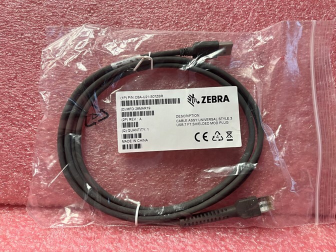 *NEW* ZEBRA USB BARCODE SCANNER CABLE ASSY. CBA-U21-S07ZBR REV. A 7 FT