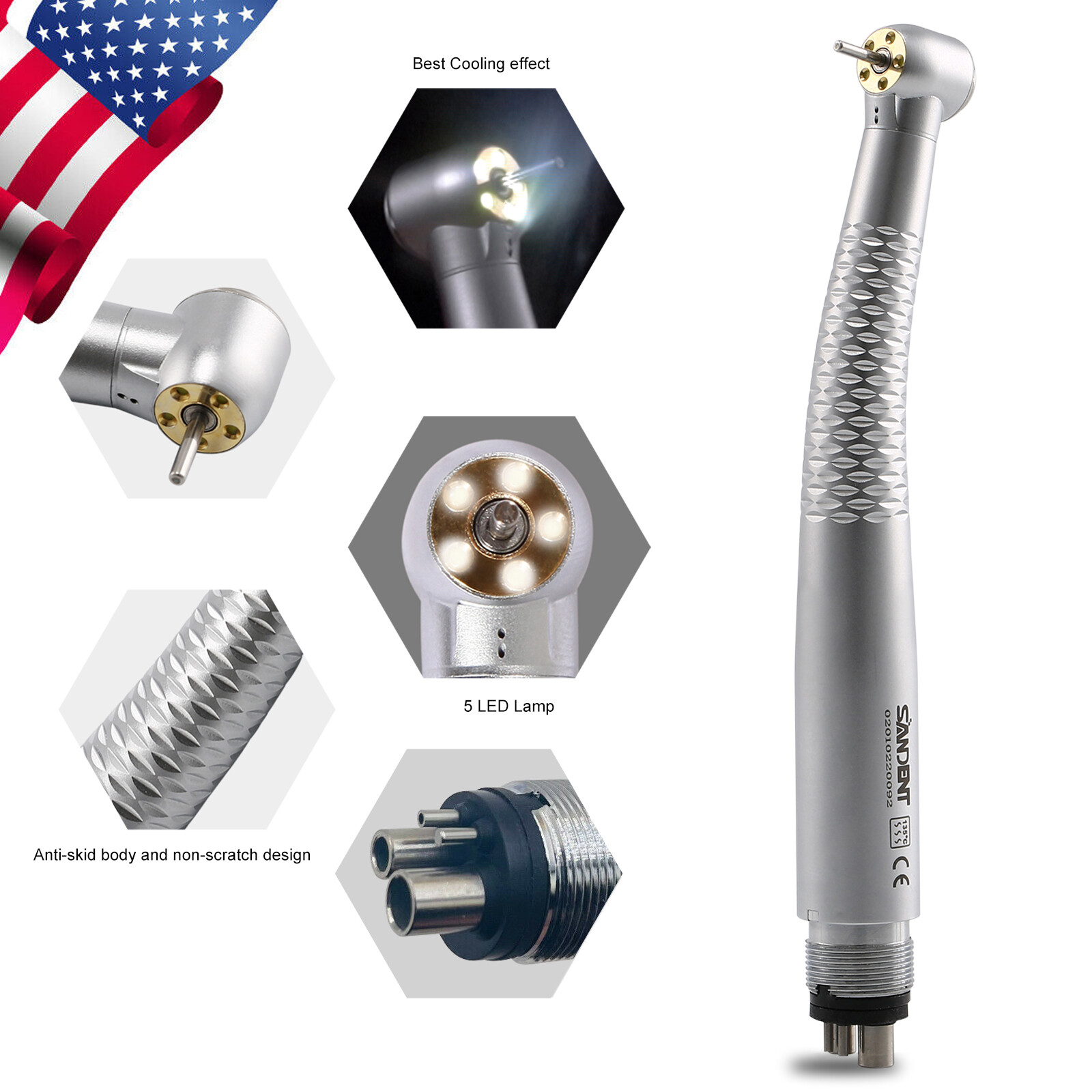 Dental 5Lights LED E-Generator High Speed Fiber Optic Handpiece 4Hole Shadowless