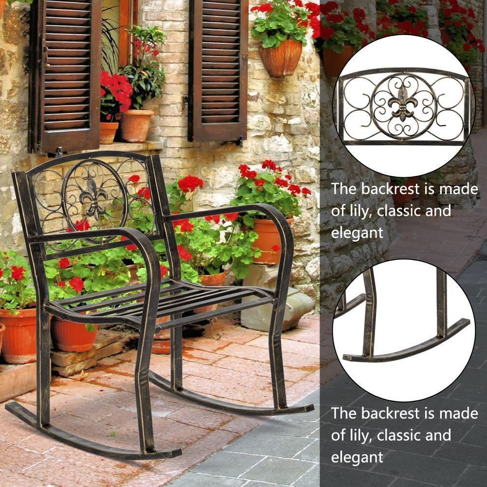 22in Heavy Duty Metal Double Rocking Chair for Patio Outdoor Garden Bench Glider