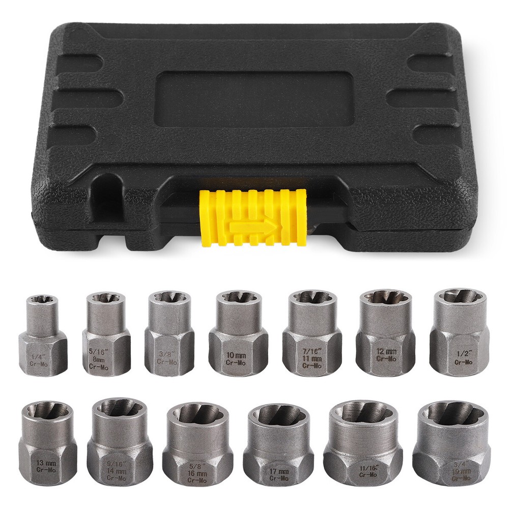 15PC Impact Bolt Nut Remover Extractor Socket Tool Set for Damaged Rusted Frozen