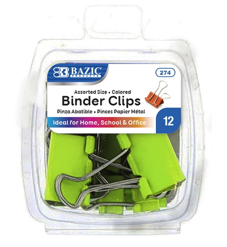 Assorted Size Random Color Binder Clip 12/Pack Efficient Triangular Design Grip