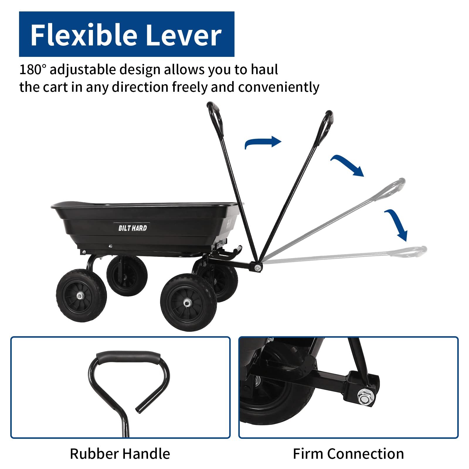 BILT HARD Poly Garden Cart Dump Wagon Cart 4 CU.FT 600 lbs 10" Tire Outdoor Yard