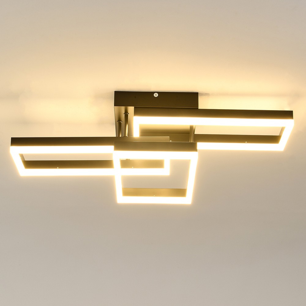 Ceiling Light Black Square Flush Mount Remote Control Dimmable Rectangle