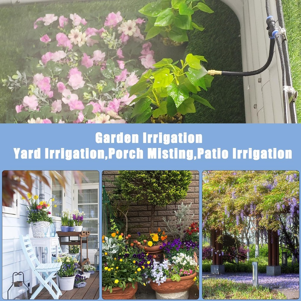 49.21Ft Drip Irrigation System, 360° Bendable Drip Irrigation Kit Automatic I...