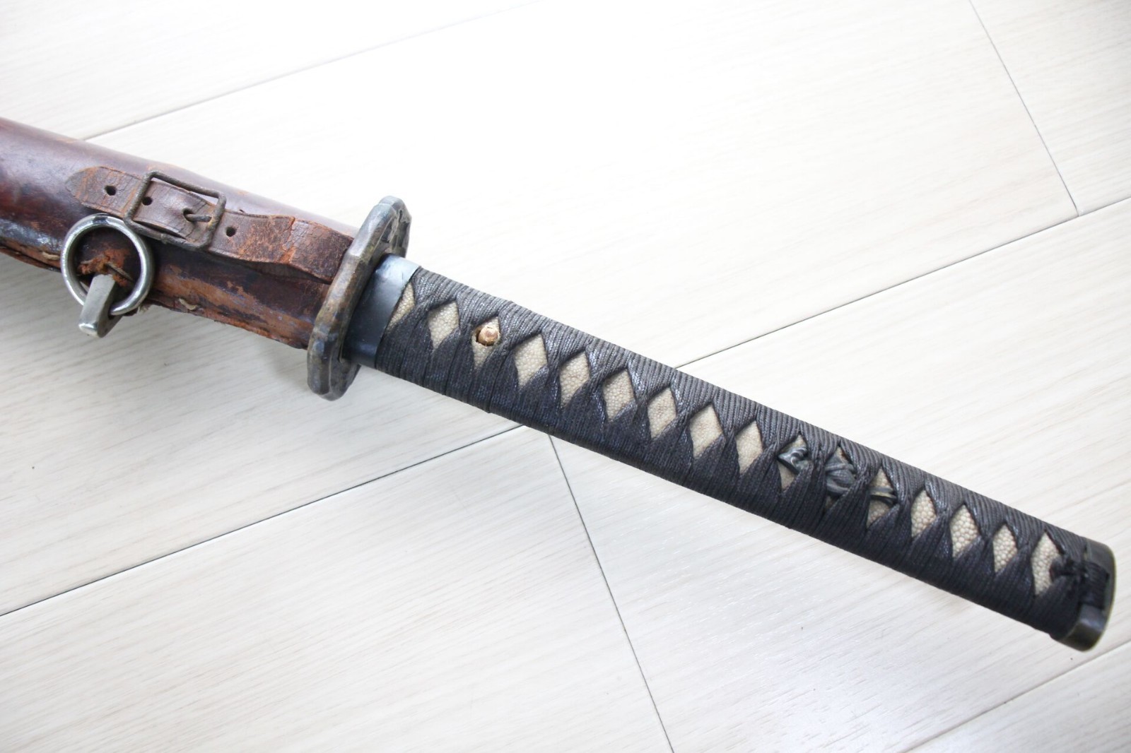 WWII Japanese Army Type 98 Gunto Mounts Koshirae w/ Wooden Blade I38