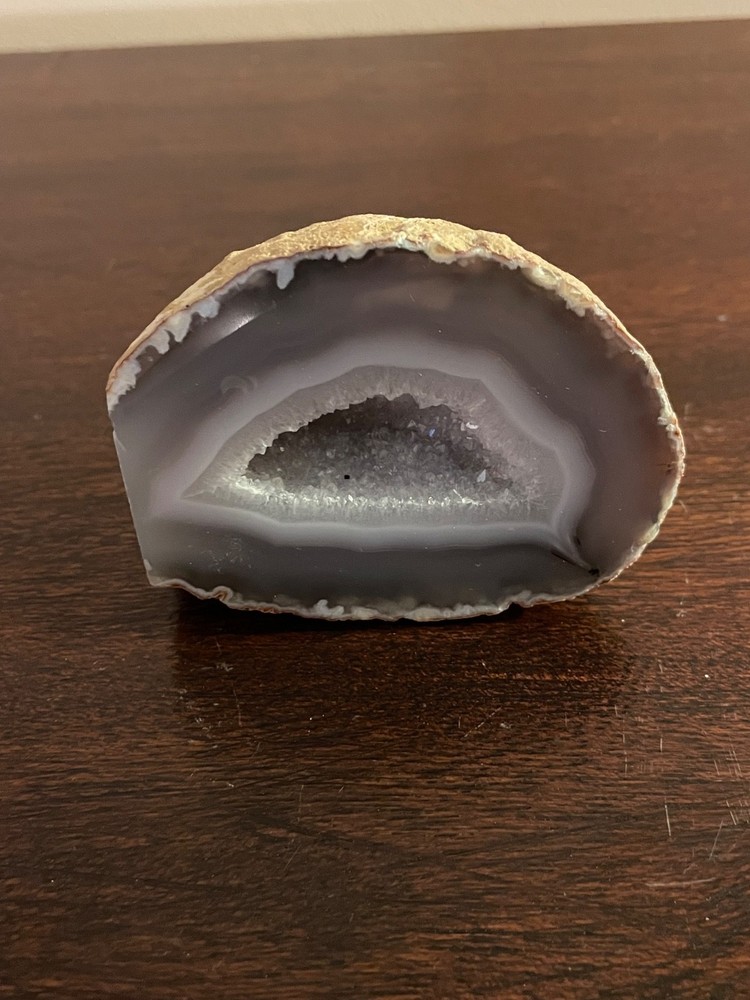 Very Nice Agate Geode Light Blue, White & Gray, Geode Half 3" x 2.25" x 1.5"
