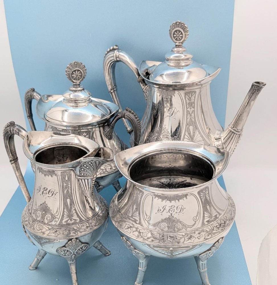 Victorian Middletown Quadruple Silver Plate Aesthetic Tea Set Tea Pot Coffee