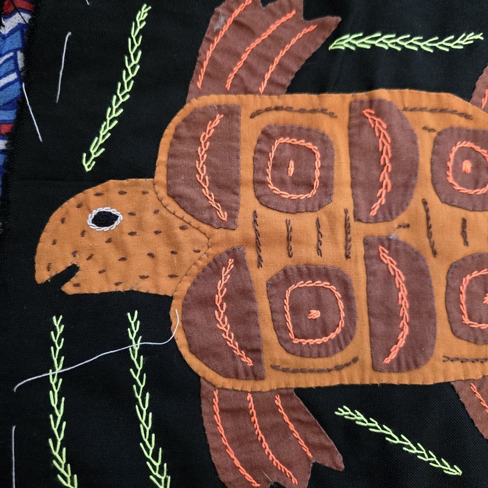 Mola Textile Brown Sea Turtle 9"× 8"