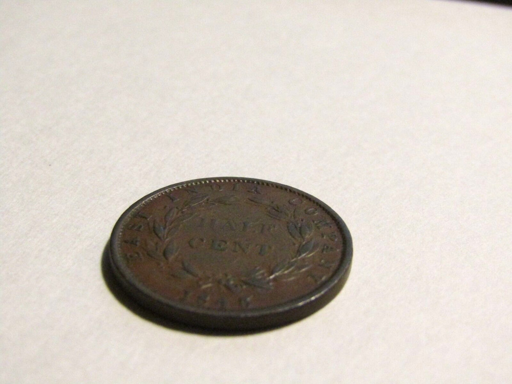 Straits Settlements 1845 1/2 Cent Old Coin