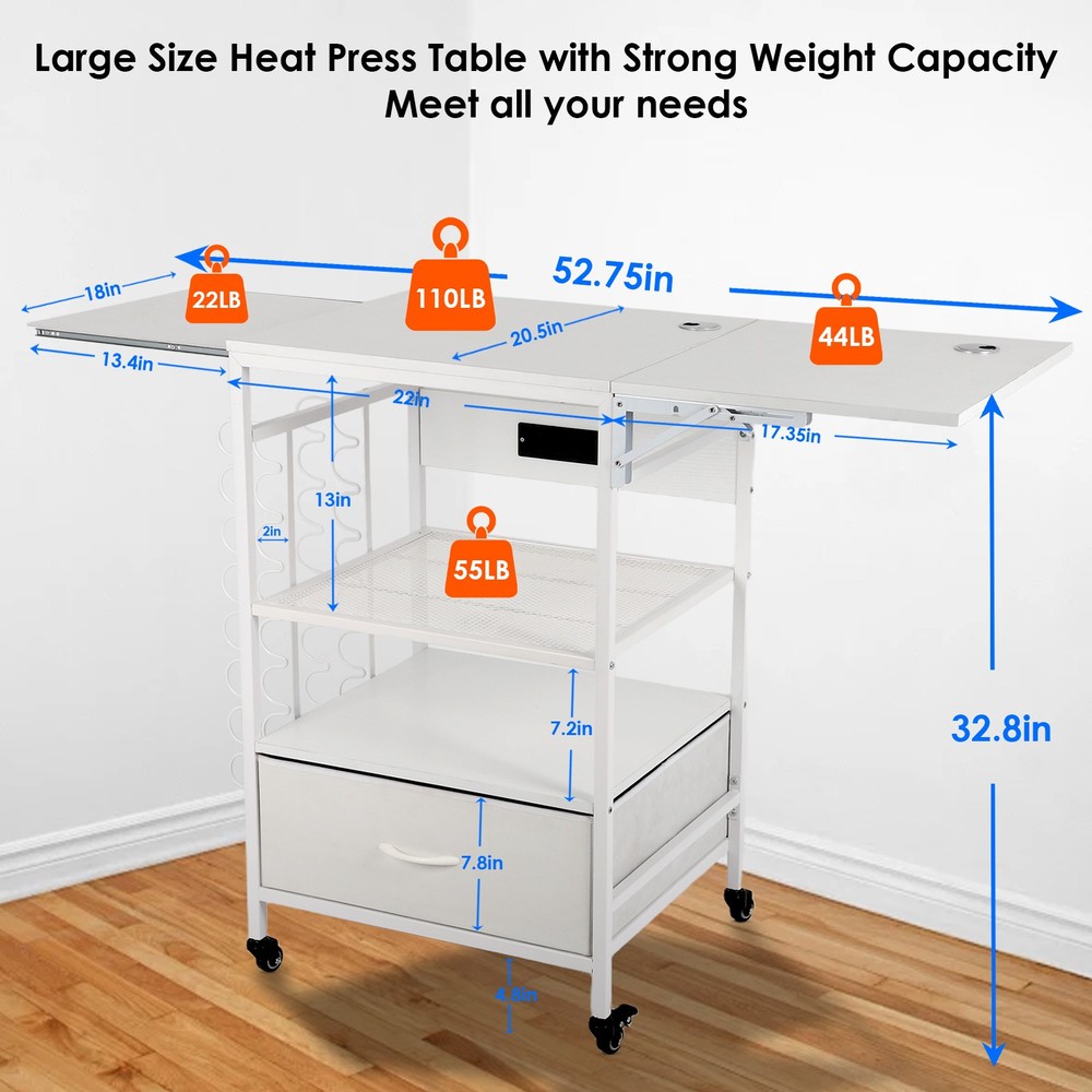 3 Tier Movable Heat Press Table, Foldable Heat Transfer Machine Stand