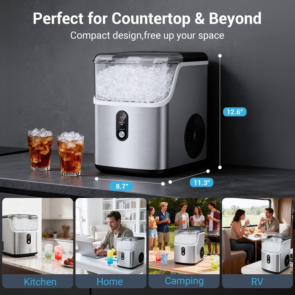 Nugget Ice Makers Countertop, Chewable Pebble Ice Maker Machine 40lbs/24H
